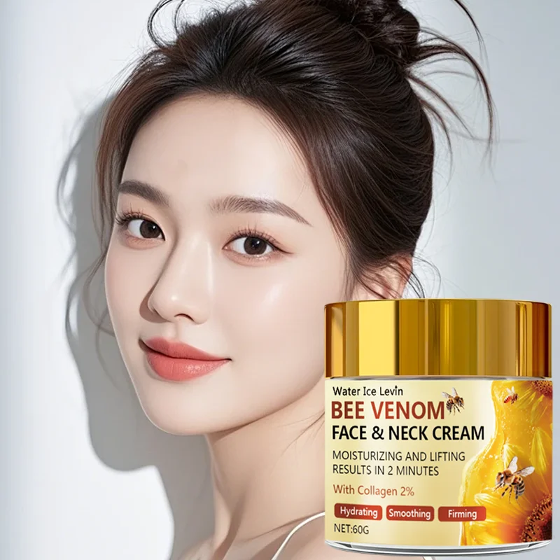 Barra para el cuidado facial y del cuello con veneno de abeja, crema hidratante de esencia reafirmante de color beige claro, vitamina E y ácido hialurónico, beige claro suave y reafirmante, adecuada para todos los tonos de piel