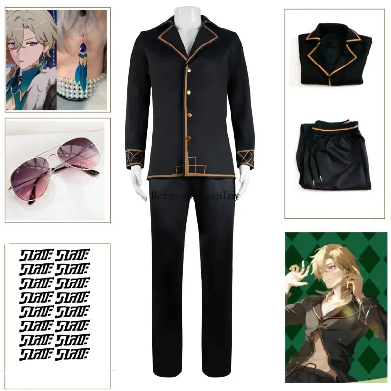 

Aventurine Cosplay Costume Earrings Stickers Eyeglasses Halloween Carnival Uniform Adult Men's Daily Black Sleepwear Sleepsuit