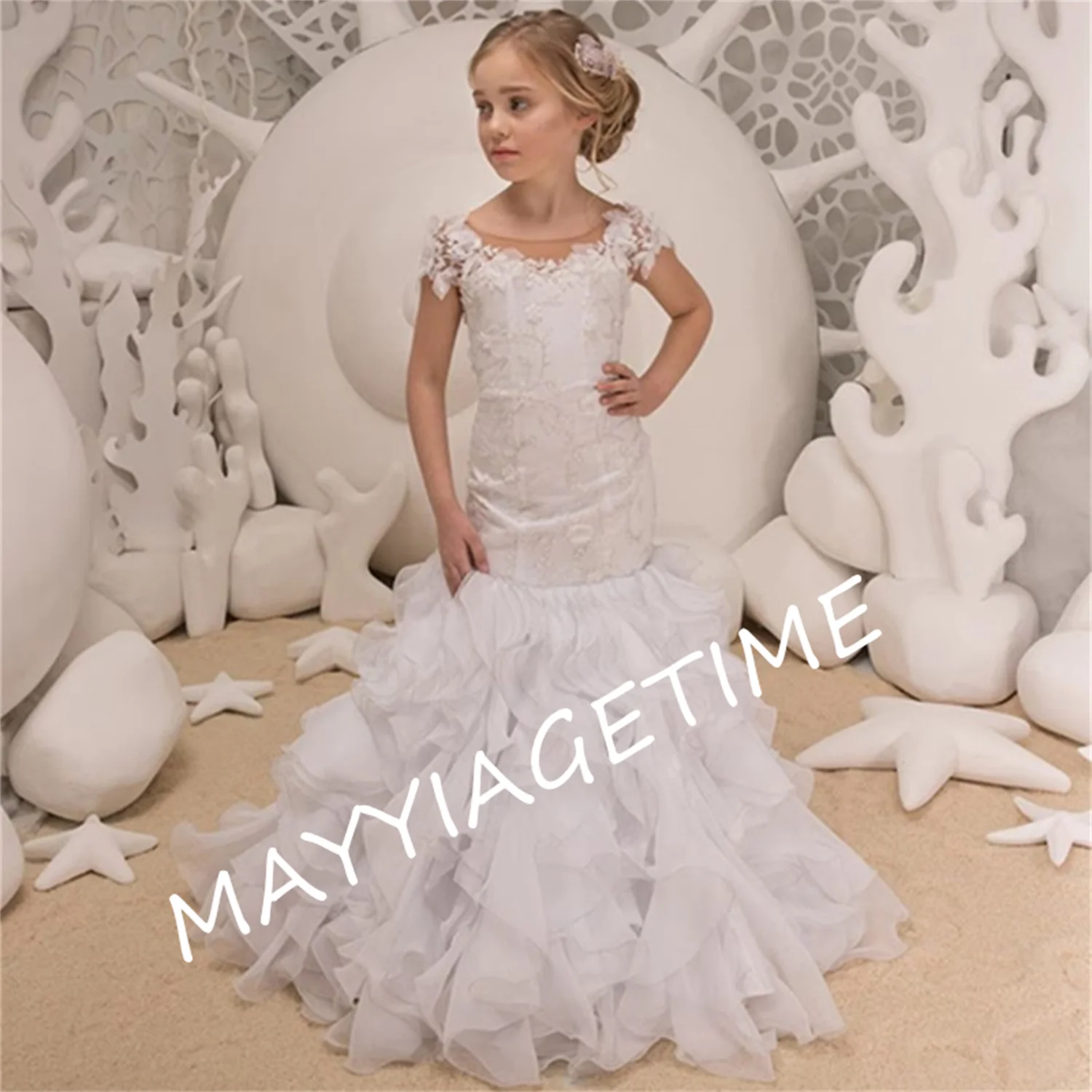 

Gorgeous Mermaid Ivory Special Occasion Lace Flower Girl Dress,Birthday,First Communion,Pageant,Party