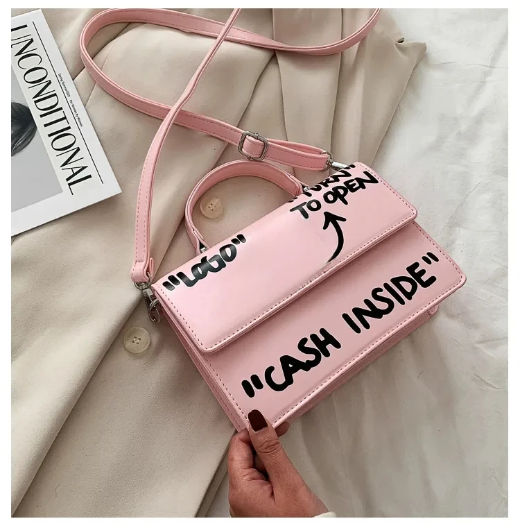 Graffiti Letter Personalized Arrow Small Square Bag 2024 Summer New Casual Handheld Fashion Shoulder Bag Crossbody Women\'s Bag