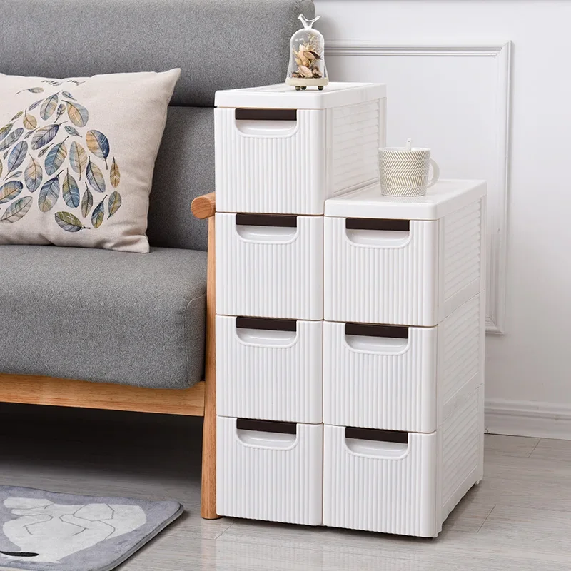 Small Bathroom Corner Floor Plastic Drawers Cabinet with Wheels 19cm Narrow Storage Box Organizer Storage Furniture White