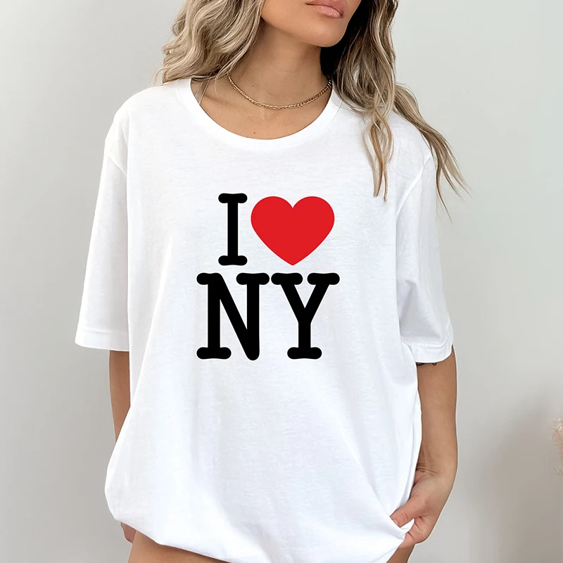 I Love Heart NY Women T Shirt Cotton New York Lover Graphic Tee O Neck T-shirt Aesthetic 90s Grunge Gothic Clothes Female Tops