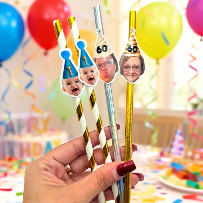 

50pcs Personalized Straws with Face Custom Straws for Birthday Party Decoration Bachelorette Party Decoration Wedding Decoration