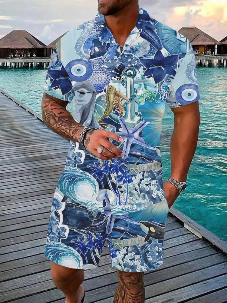 Ensemble chemise et short deux pièces pour homme, nouveau style hawaïen, pour la plage, décontracté, pour l'extérieur, à manches courtes, vêtements pour homme, haut tendance