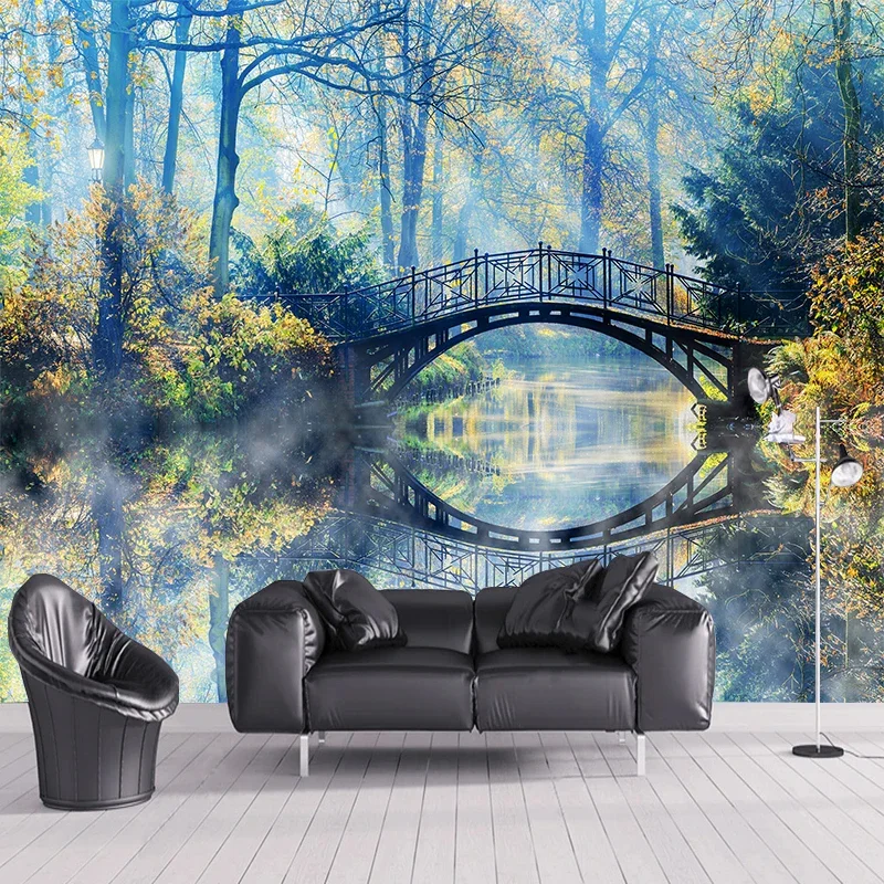 Custom 3D Wallpaper Beautiful Forest Wooden Bridge Photo Wall Mural Living Room Wall Decor Home Improvement Non-woven Wall Paper