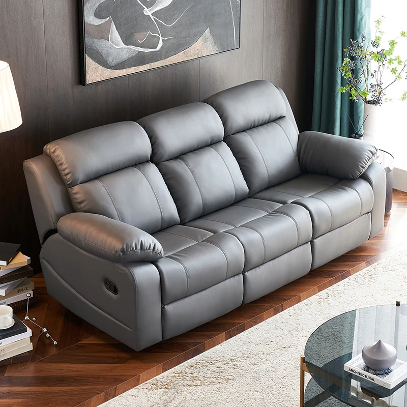 أريكة يدوية متعددة الوظائف قابلة للسحب، بسيطة وحديثة، طبقة علوية من جلد البقر، مزيج من المسرح المنزلي، أريكة جلدية لغرفة المعيشة #3