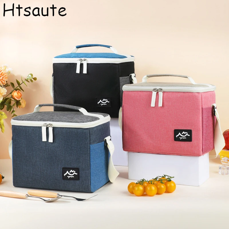 

Solid color lunch bags with aluminum foil interior zipper closure, large capacity portable work tote bag, storage bag, handbag