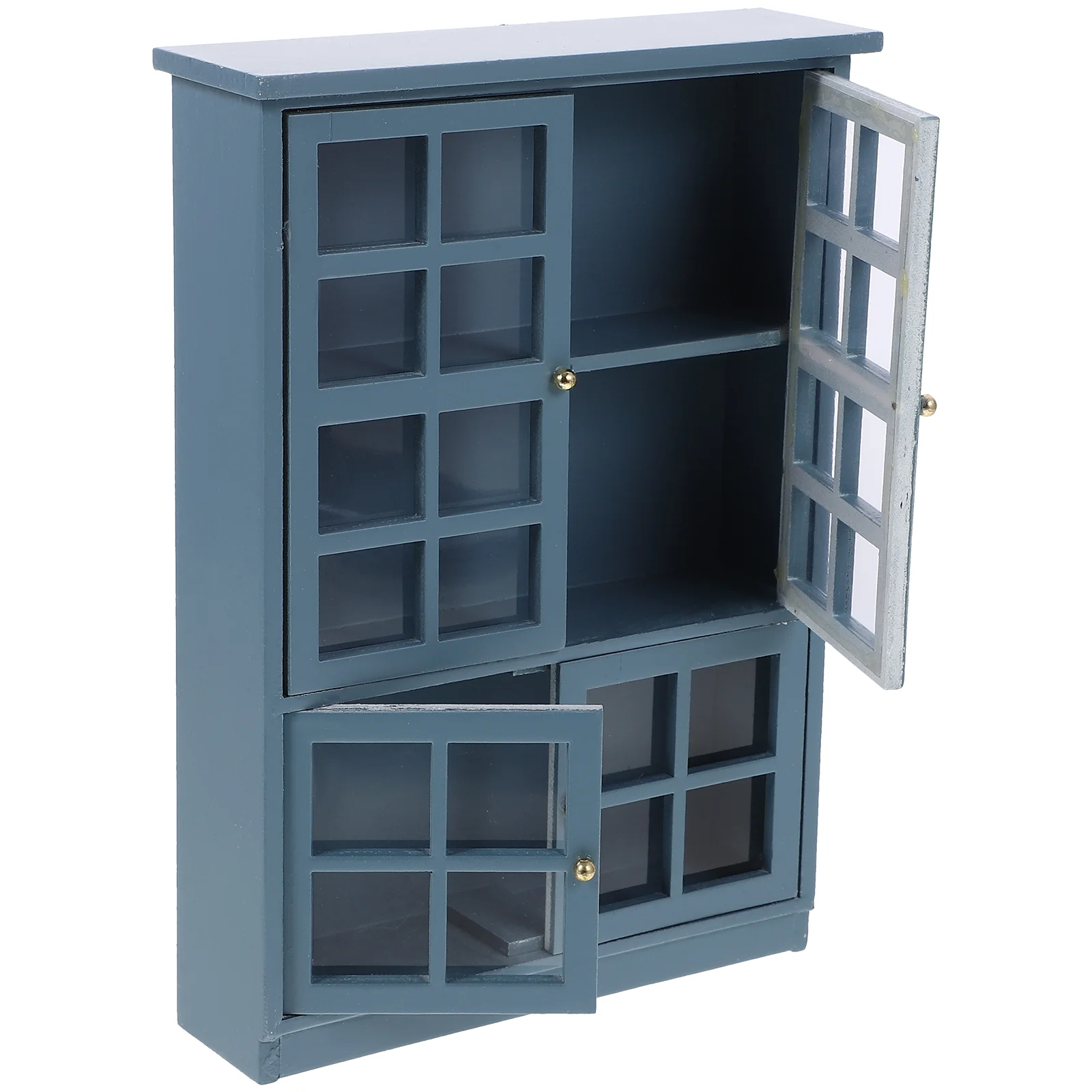 Dollhouse Mini Cabinet Furniture Kitchen Model Modern Storage (Four Door Cabinet) Bookcase Lovely Miniature Decor Box Wooden
