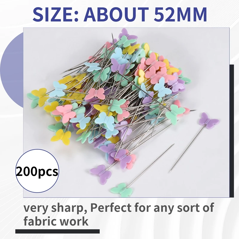 200 Pcs 2 Inch Sewing Pins Flat Head Straight Pins Butterfly Head Sewing Pins For DIY Projects Dressmaker Decoration