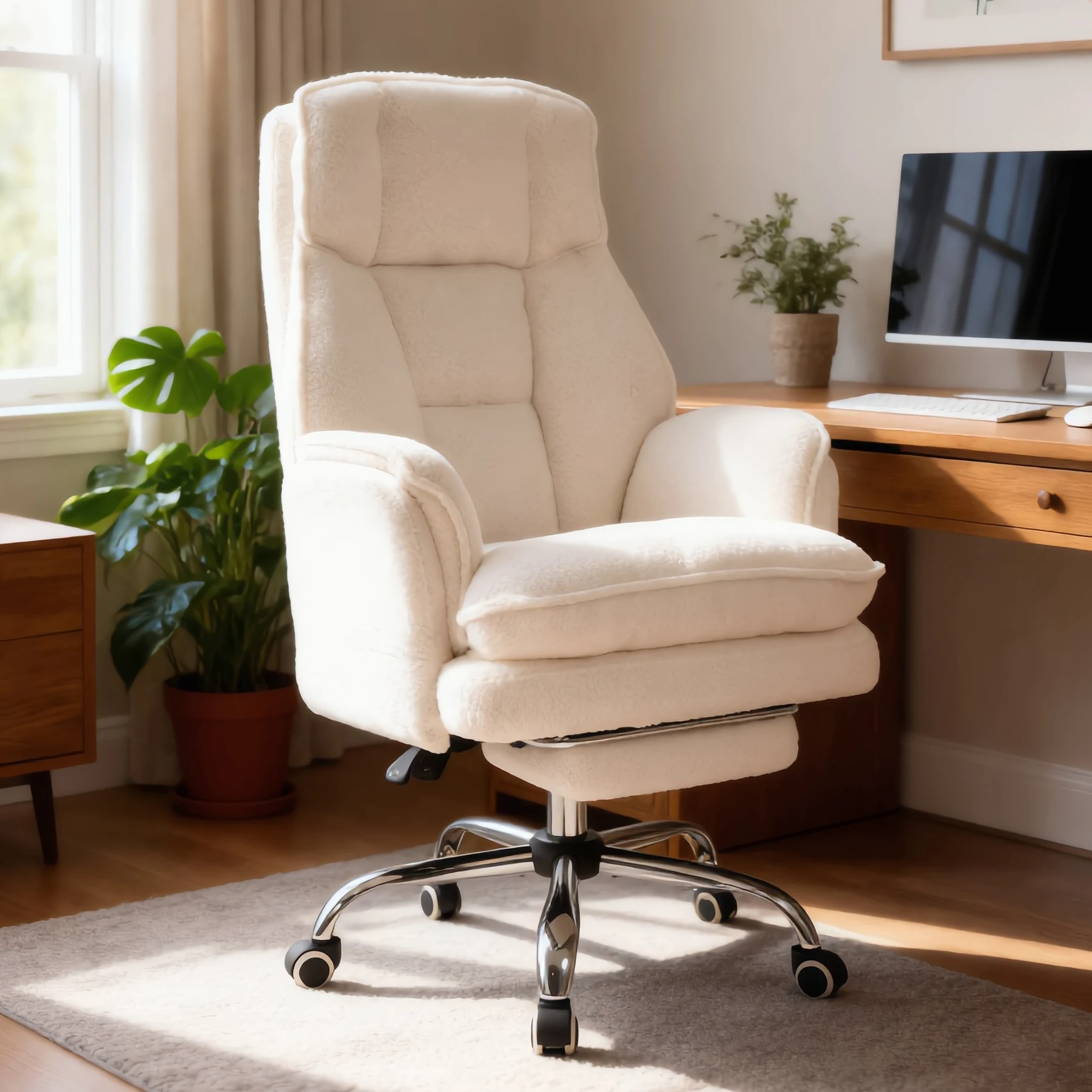 Modern Crossing Legs Fold-Out Armrests Sherpa Criss Cross Executive Desk Chair Task Staff Chair Home Computer Desk Chair