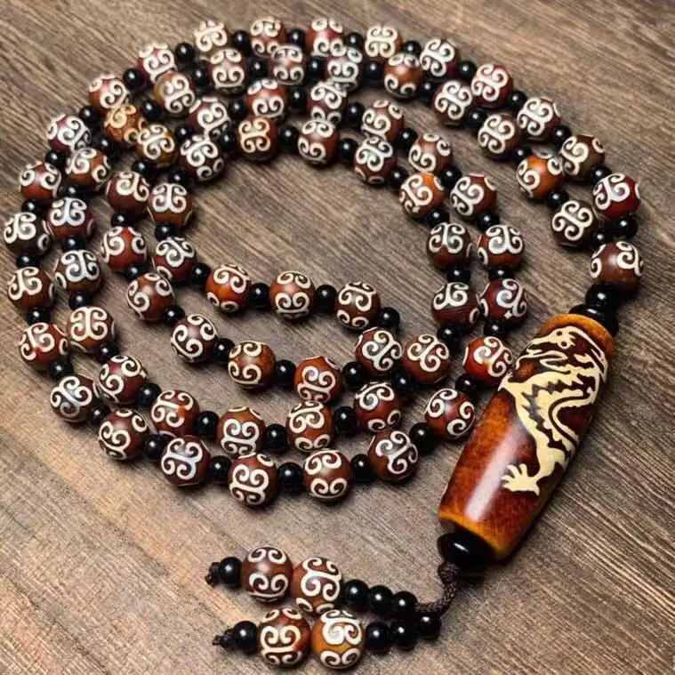 Agate Ruyi dragon pattern Tianzhu hand string necklace retro Tibetan style national wind agate Tianzhu rosary bracelet necklace