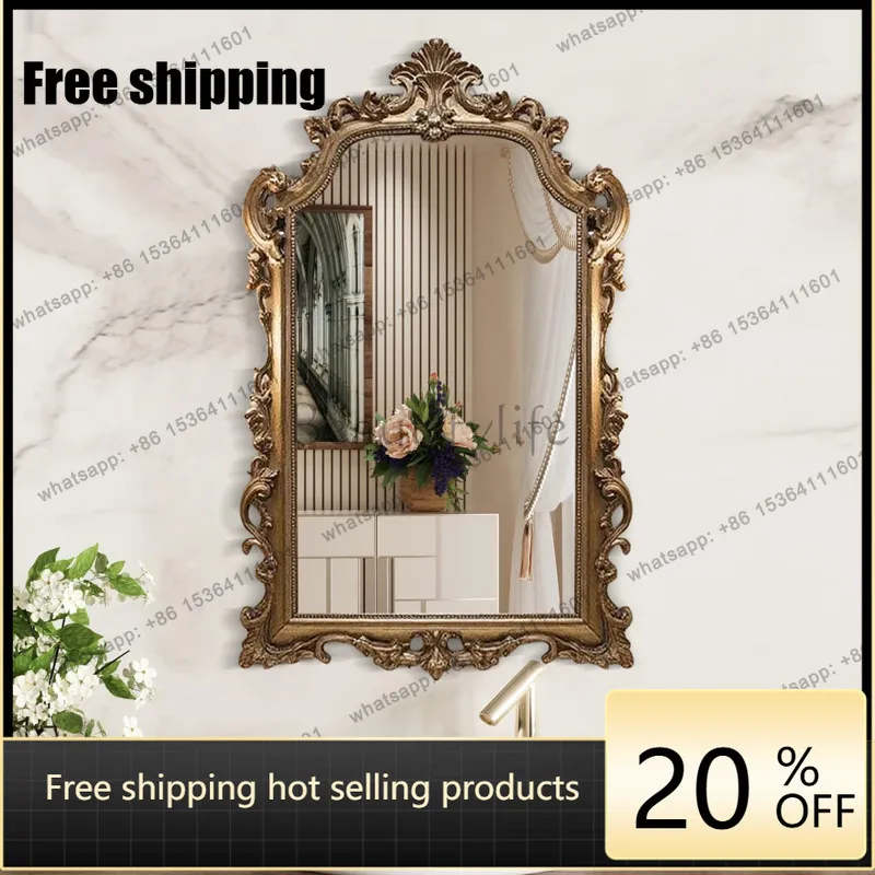HOT Gong Yanfeng Dressing Mirror Wall-Mounted Luxury Vintage Living Room Wall European High-End Light Luxury Bathroom Mirror