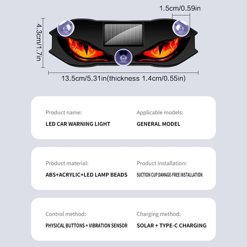 Solar Demon Eye LED Car Window Warnings Light RGB Car Atmosphere Decorative Lamp Intelligent Light Sensor Auto On-At Night view 6