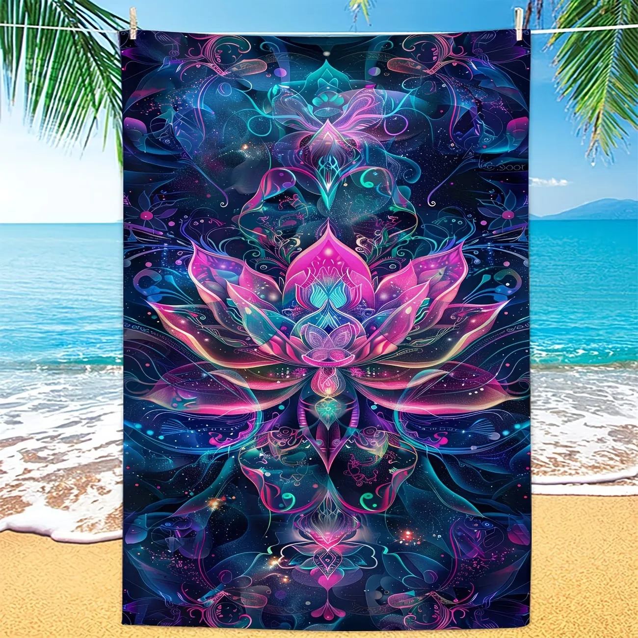 Extra Large Lotus Print Microfiber Beach Towel Super Absorbent Quick Dry Lightweight Towel For Swimming Travel Camping Gym