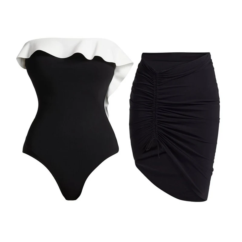 Flaxmaker สีทึบ Push Up ชุดว่ายน้ํา One Piece 2025 ผู้หญิงฤดูร้อนเซ็กซี่ Sarong Plage Elegant Beachwear Biquini