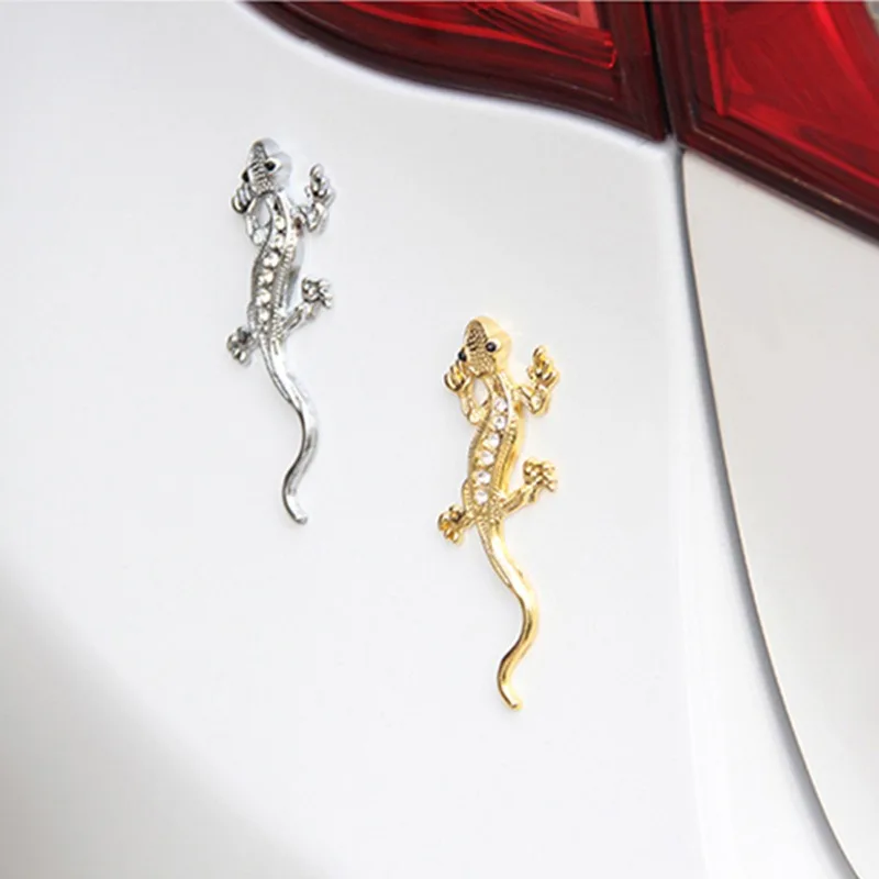 Diamond Gecko Metal Sticker Rhinestone Diamond Motorcycle Car Lizard Gecko Metal Sticker 3D Emblem Sticker Moto Accessories