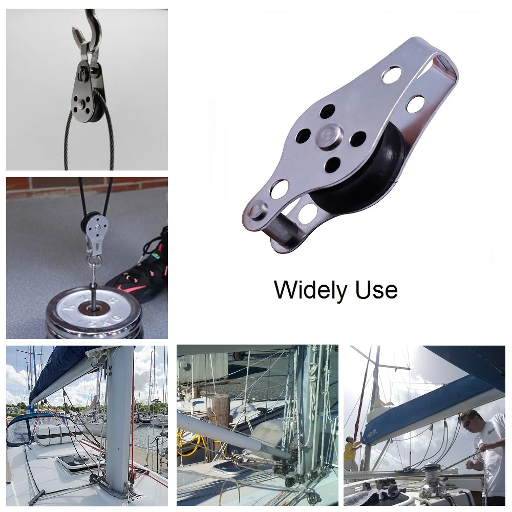 1PCS 316 Stainless Steel Pulley 60mm Blocks Rope Pulley Nylon Sheave Single Lashing Eye For 2mm To 8mm Rope