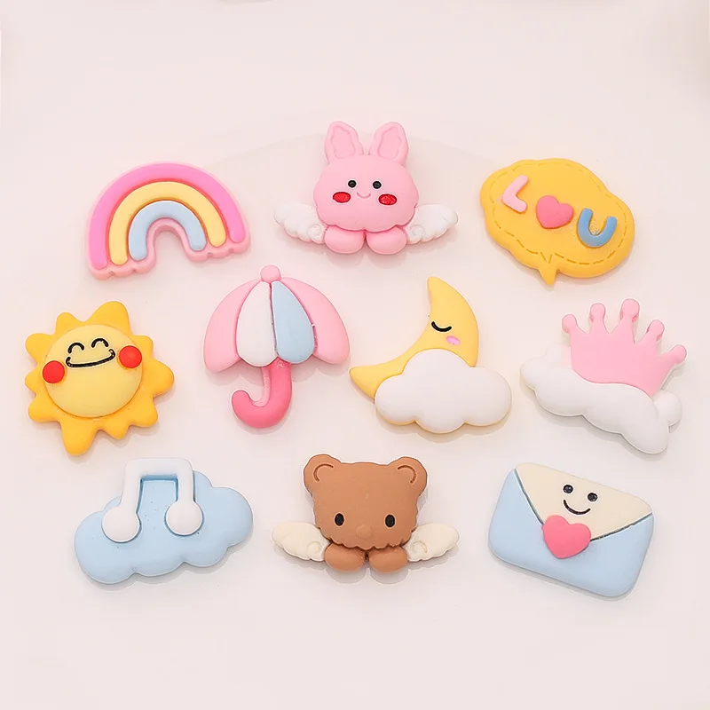 10Pcs Mini Cartoon Cartoon Rainbow, Rabbit Series Back Resin Cabochons Scrapbooking DIY Jewelry Craft Decoration Accessorie