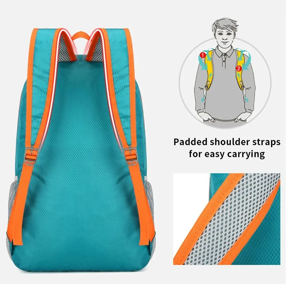 Large Capacity Foldable Backpack with Drawstring Storage Bags Zipper Lightweight Nylon Bag Sports Knapsack Shoulders Bag Sports