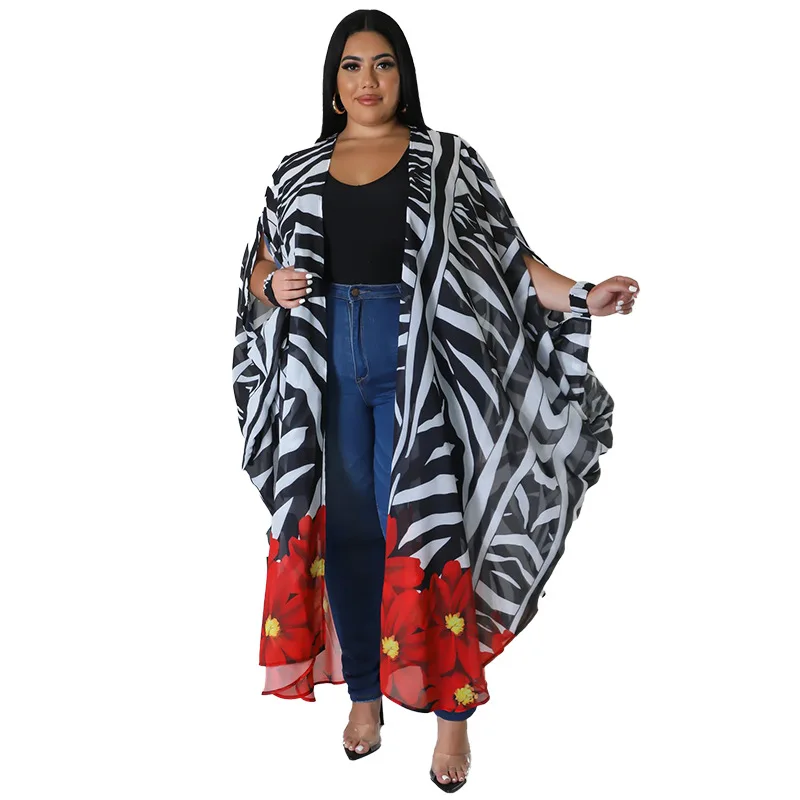 African Clothes for Women Summer Sexy African 3/4 Sleeve Polyester Printing Long Coat Trench Coat for Women African Clothing