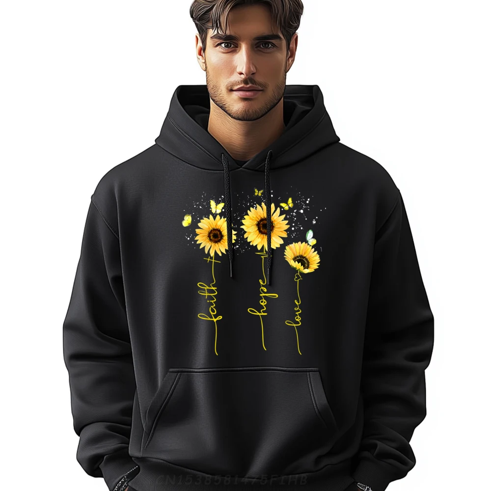 

Christian For Sunflower Faith Hope Outdoor Hoodies For Men Father Day Sweatshirt Graphic Hoodies Long Sleeve Funny Round Collar
