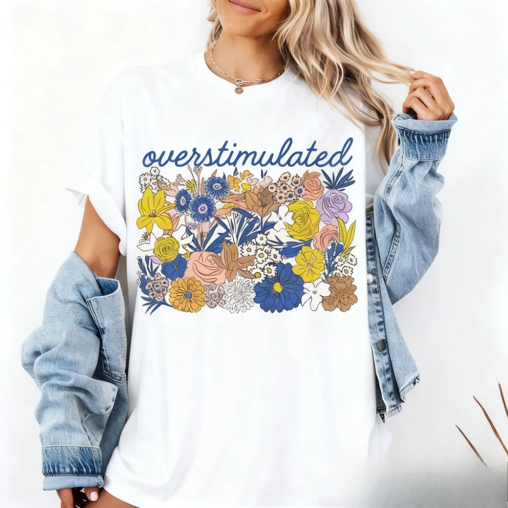 Surdimensionné maman t-shirt drôle sarcastique fleur sauvage chemise tdah femmes mode décontracté Streetwear motif créatif imprimé couverture en coton