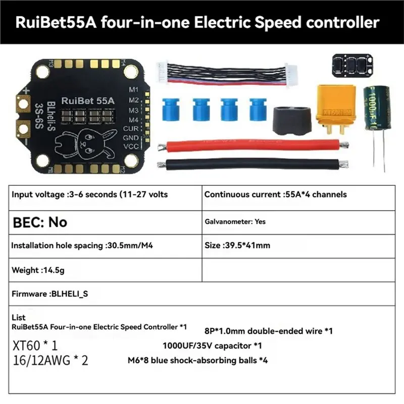 AS95-For RC FPV Freestyle Drone Parts 55A 4In1 ESC 3-6S BLHELI_S Firmware Featuring Ammeter