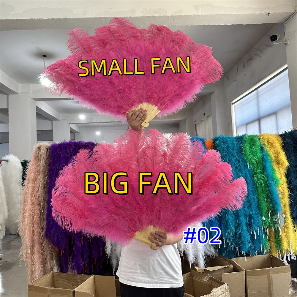 

1PCS 130CM Large Ostrich Feather Fan Foldable Handheld Big Watermelon Red Feathers Fans for Stage Performance Props Accessories