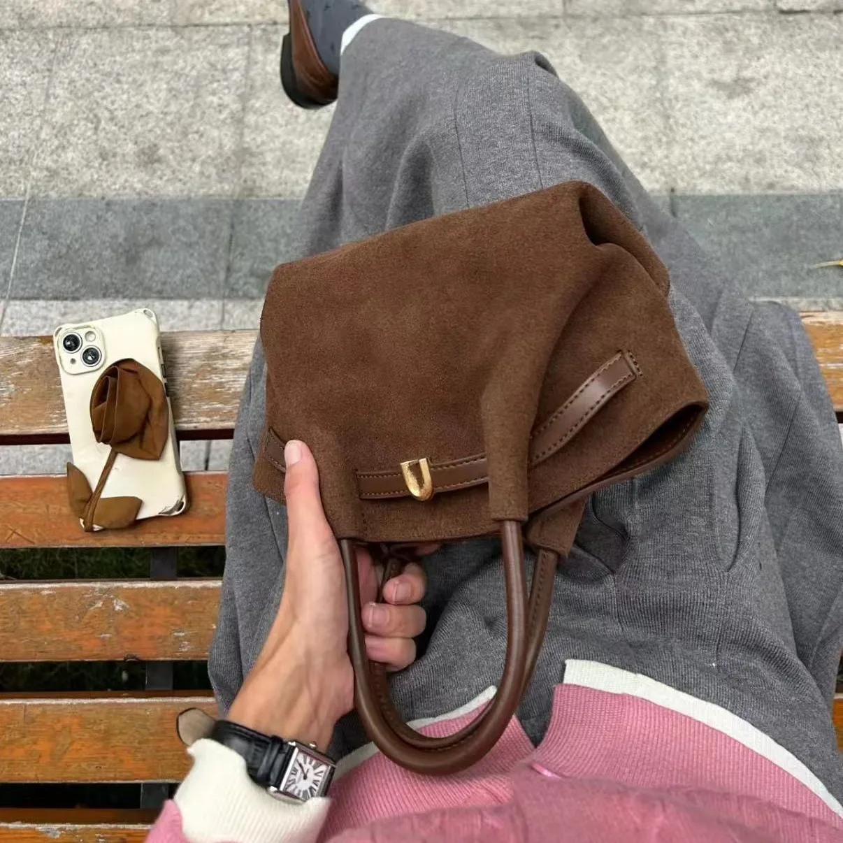 NEW Women's Fashion Commuter Leather Handbag, Large Capacity Suede Shoulder Commuter Dumpling Bag, Shoulder Bag