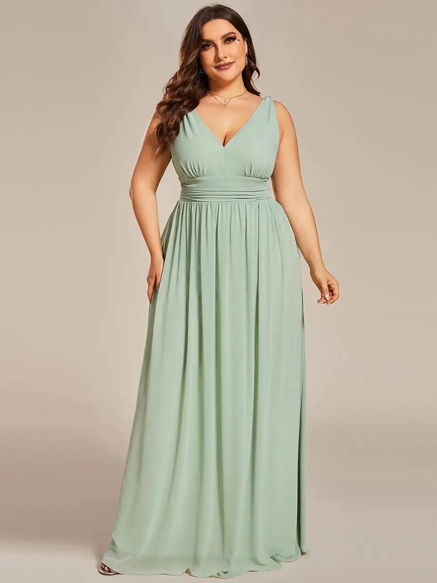 

Plus Size Evening Dresses Double V-Neck Maxi Long Floor length 2025 Ever Pretty of Mint Green Formal Evening Dress