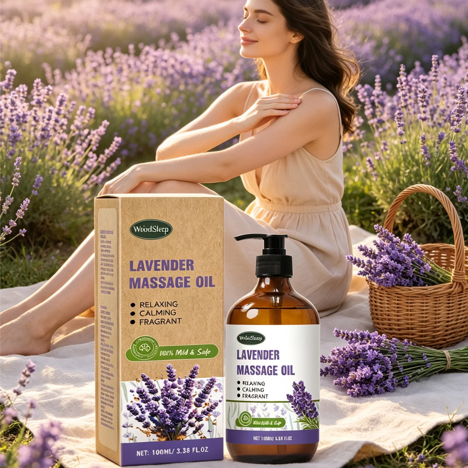 WoodSleep Lavender Massage Oil Deep Muscle Relaxation Long Lasting Moisturizing Skin Nourishing Plant Herbal Body Care Oil 100ml
