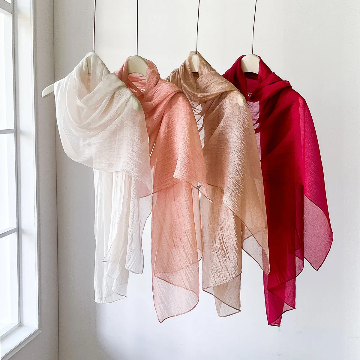 

12 Solid Color Scarf For Women Summer Soft Satin Beach Shwal Wrpas Thin Long Scarves Hijab