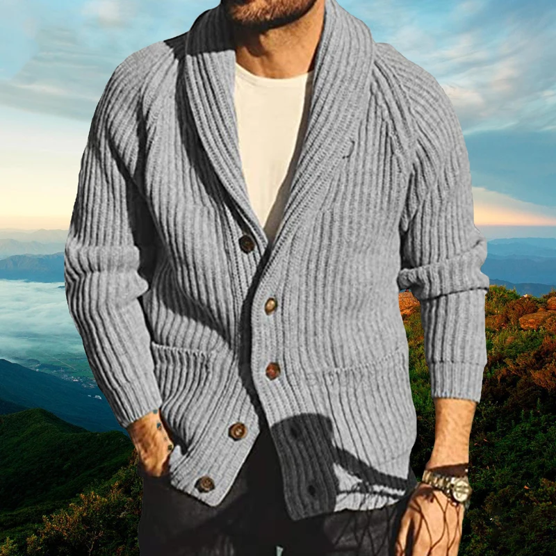 Winter Long Sleeve Autumn Lapel Button Knit Cardigan Casual Men Loose Jackets Vintage Geometric Pattern Jacquard Sweater Coat