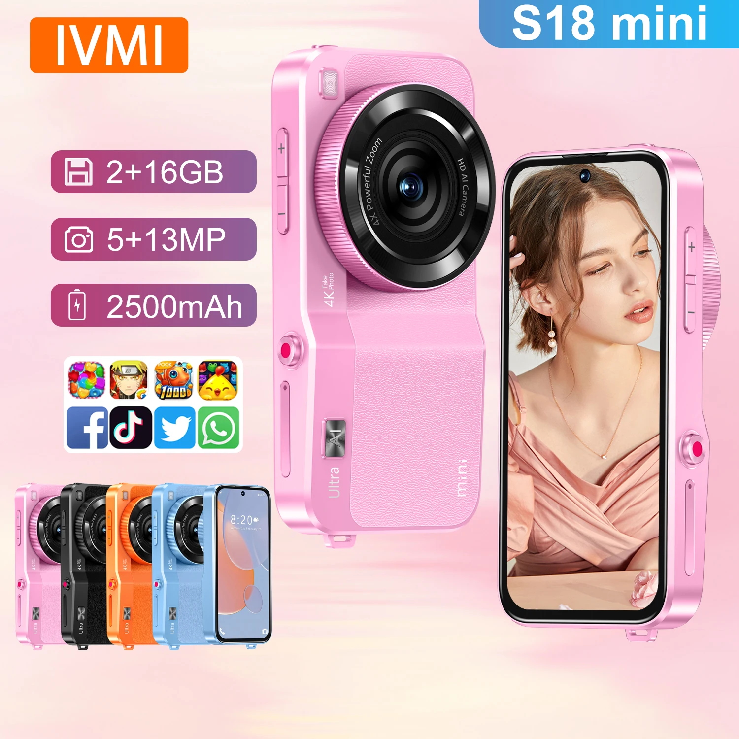 IVMI Children's Gift S18 Mini Smartphone Android 2GB+16GB 5MP+13MP Camera Bluetooth Wi-Fi Google Student