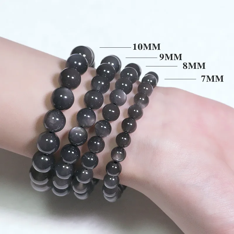 Natural Black Sunstone Quartz Moonstone Bracelet Clear Round Beads Black Sunstone Cat Eye Women Men 7mm 8mm 9mm 10mm AAAAA