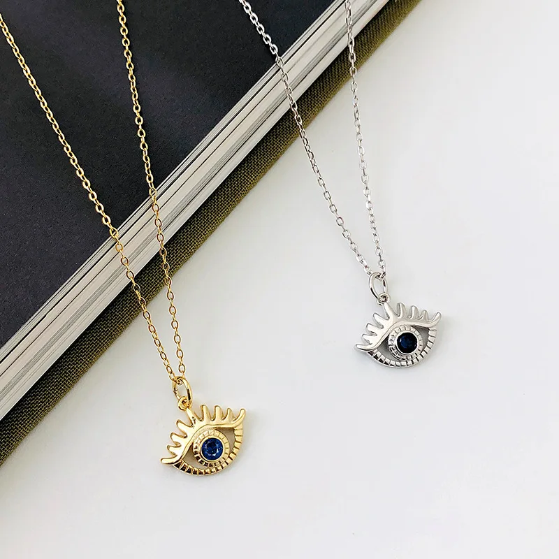 TZgrams 925 Sterling Silver Evil Eye Pendant For Women and Men Necklace Blue Zircon 18k Gold Plated Lucky Amulet Turkish Jewelry