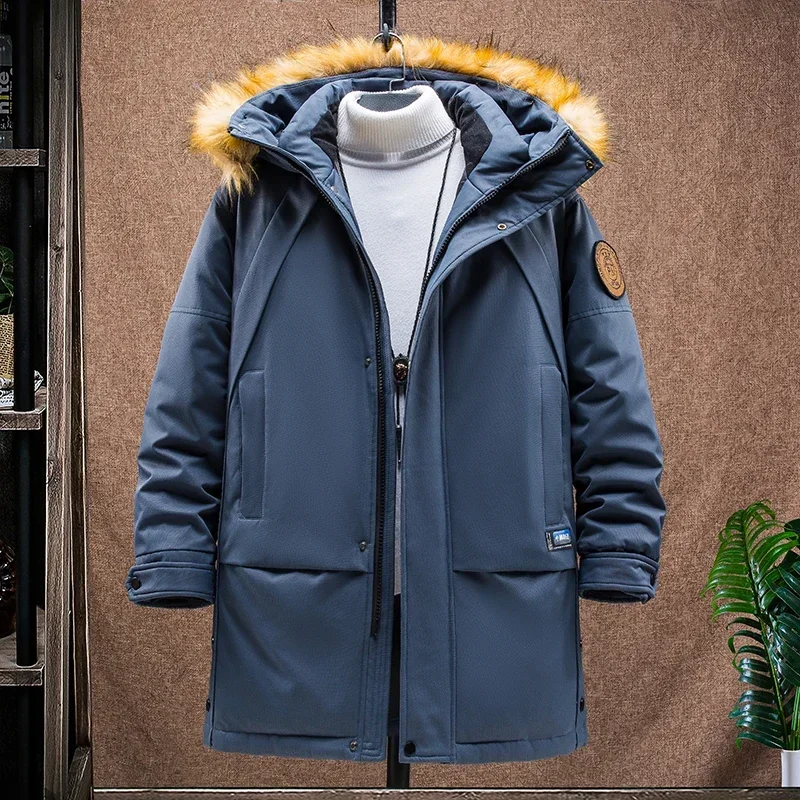 Thicken Male Keep Warm Men Windproof Hooded Multi-pocket Down Coat Fur Collar White Duck Down Winter Fashion Jacket Parkas