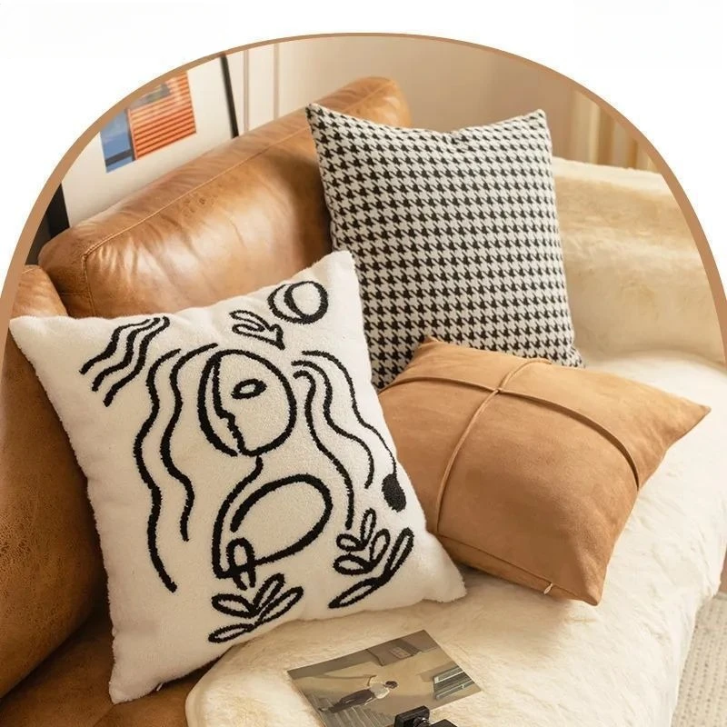 Ins Style Thousand Birds Plaid Cushion Cover Sample Room Bed Cushion Cover Three-dimensional Embroidery Abstract Pillow Case