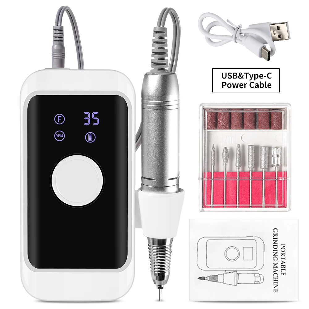 

35000RPM Professional Electric Nail File Rechargeable Electric Nail Drill Low Noise Nail Sander File for Nail Polish Gel Polish