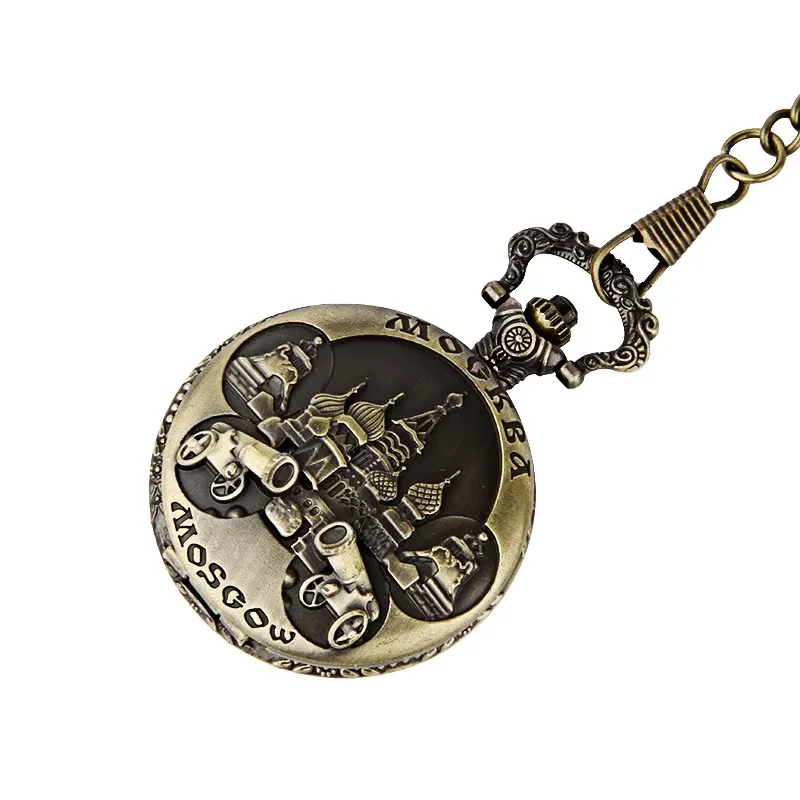8188  Trend Vintage Islam Double Fortress Opened Quartz Pocket Watch with Necklace