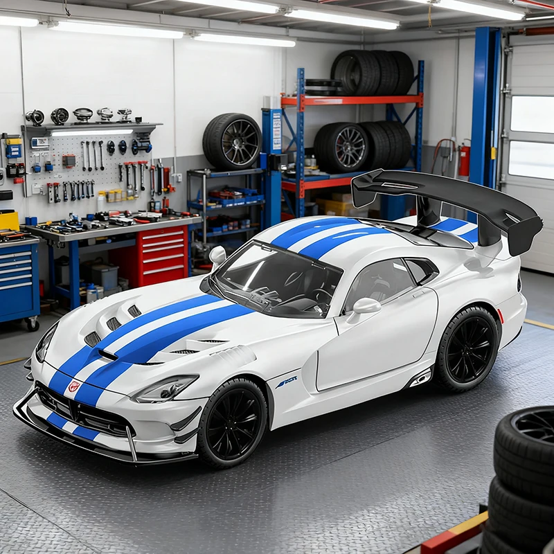 NUOVO 1:24 Viper SRT Supercar Modello di auto in lega Suono e luce Tirare indietro Giocattolo per bambini da collezione Regalo di compleanno