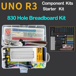 Kit de platine de prototypage 830 trous pour UNO R3 Analyste de coordinateur Kit de démarrage MB-102 Jumper Caps Résistances Gible Punchdowns Dupont Wire 2222