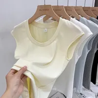 Zjaiss 2025 Solid Slim Fit Tops Causal Tees Women Summer Sleeveless T-Shirts Shirts Korean Style Streetwear Basics Tees