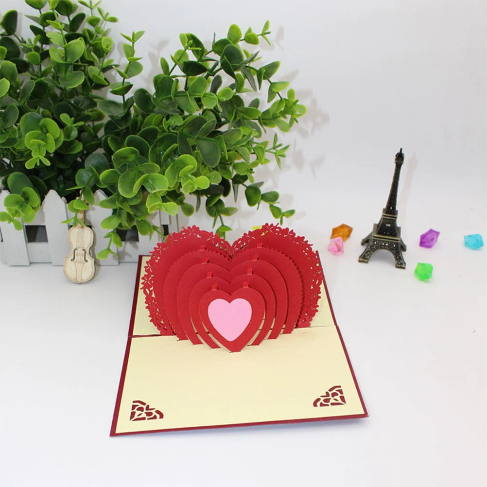 

2Pcs Romantic 3D Heart Greeting Cards Paper Design Valentine Wedding Invitation Blessing Card Wedding Greeting Cards
