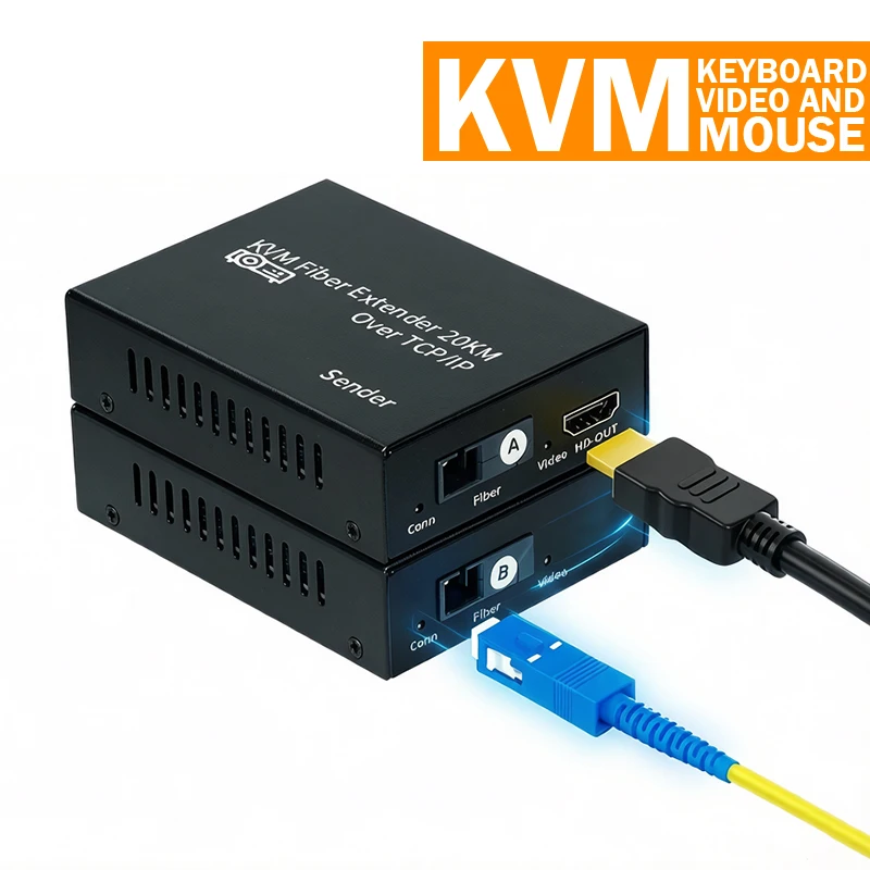 20KM HDMI KVM Fiber Extender over SC Fiber Optical Cable HDMI to Fiber Optical Transceiver Video Extender Support Keyboard Mouse