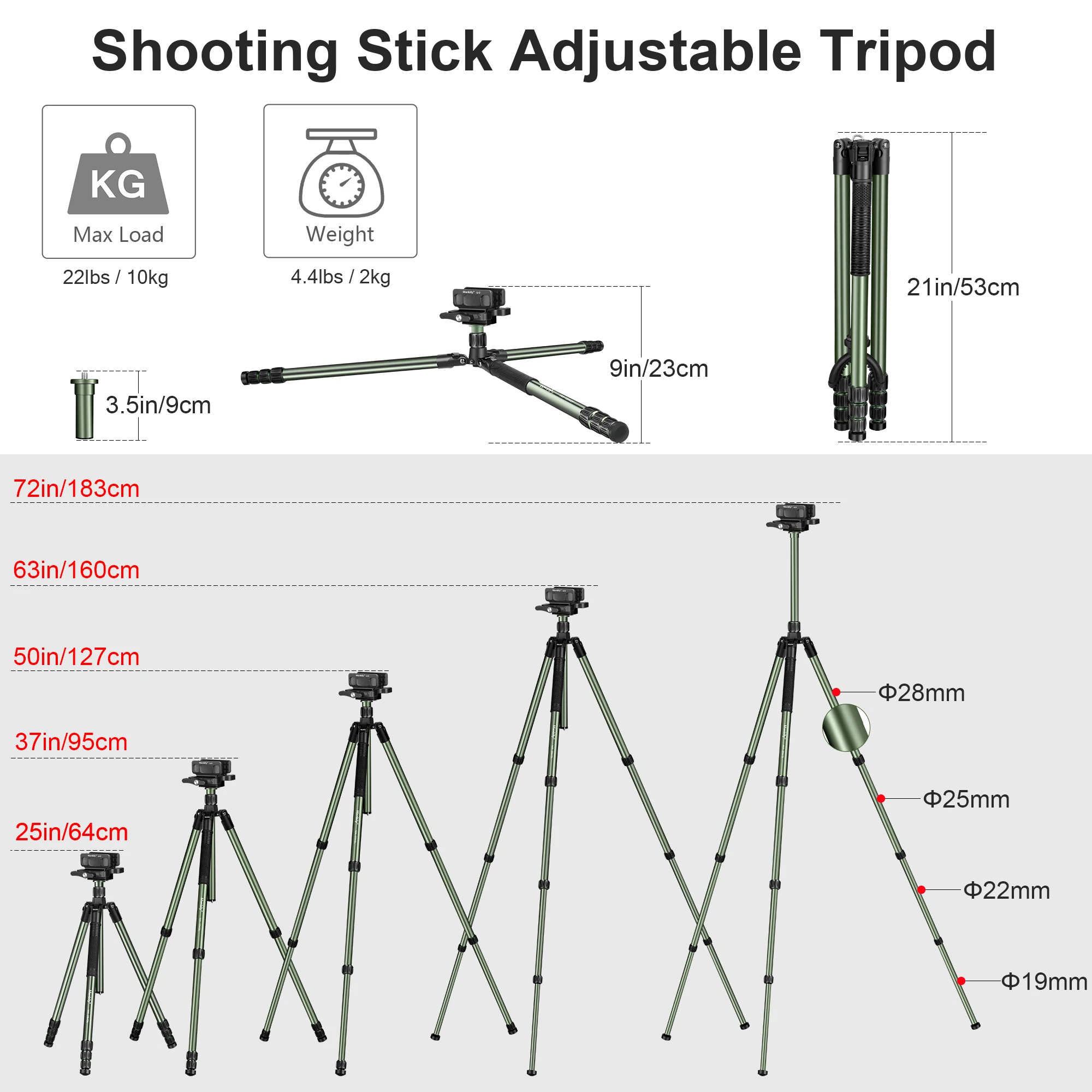 Manbily Tactical Hunting Tripod MA-284GL With V Yoke Precision Shooting Shooting Stick For Outdoors Max Load 22lbs/10kg
