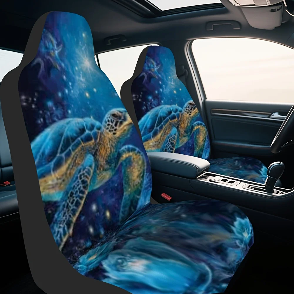 2pcs Turtle Floral Fantasy Style Decorative Seat Covers - Lightweight, Comfortable Polyester Fabric, Universal Fit For Cars, SUV