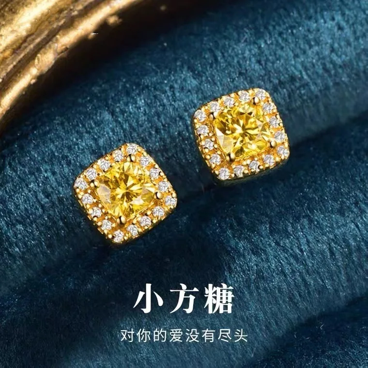 

Блестящие настоящие серьги из 18-каратного золота с квадратным сахаром для женщин, высококачественные роскошные серьги AU750, вечерние, банкетные украшения