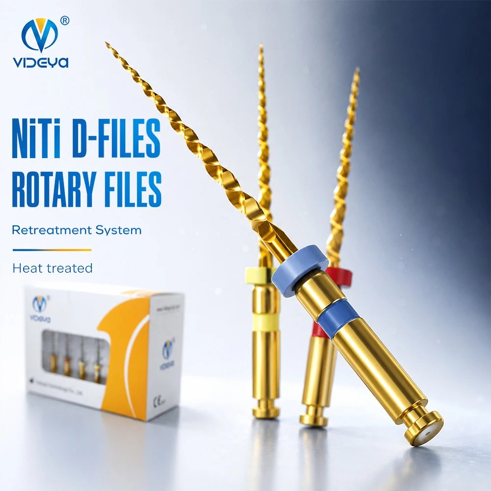 Dental Endodontic Retreatment Files Rotary Root Canal Gutta Percha Removal D1 D2 D3 Variable Taper 6PCS Assorted Gold Blue