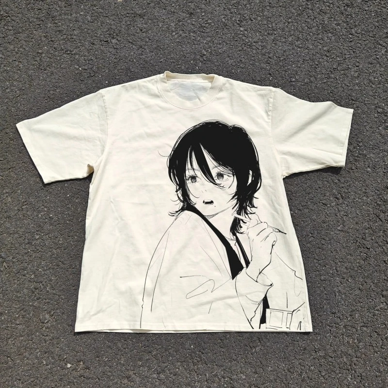 2026 Summer LookBack But Look Back Beijing Anime Line Draft To Do Old Short Sleeves Suitable for Both Men and Women